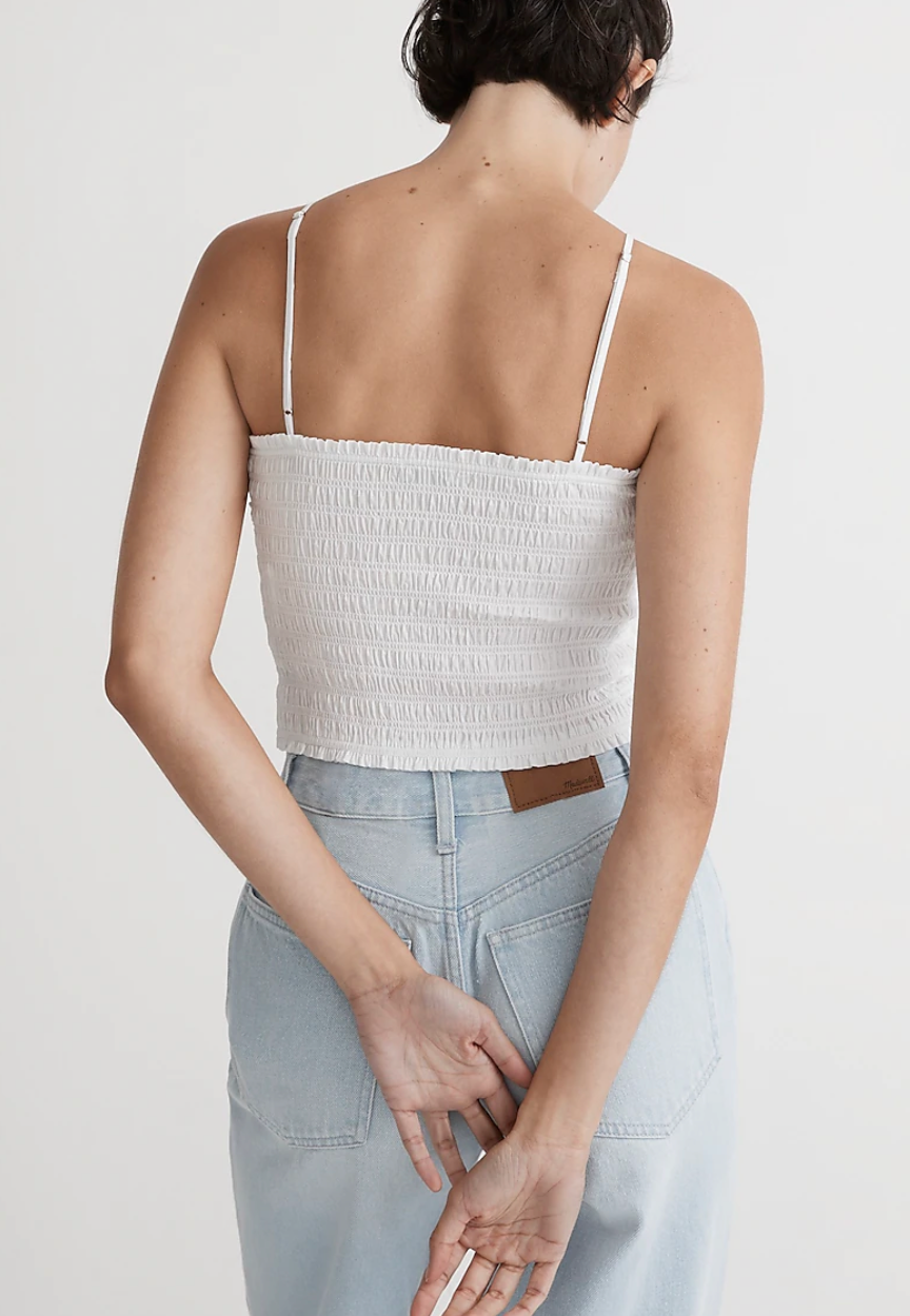 Madewell Poplin Smocked Halter Crop Top
