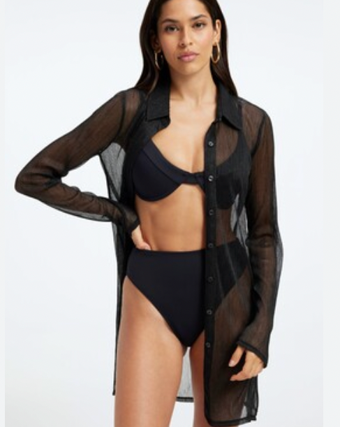 Good American Sheer Button Down Sparkle Dress