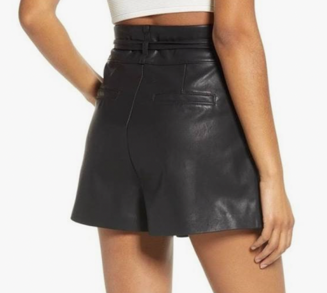 BLANKNYC Faux Leather High Waist Rise Paperbag Pleated Shorts In Black