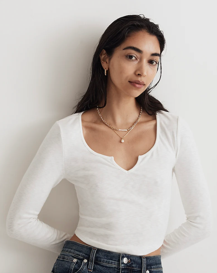 Madewell Split-Neck Long Sleeve Tee