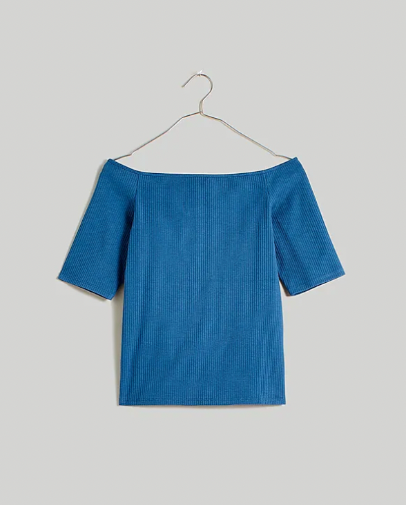 Madewell Off the Shoulder Tee in Mediterranean Blue