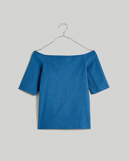 Madewell Off the Shoulder Tee in Mediterranean Blue