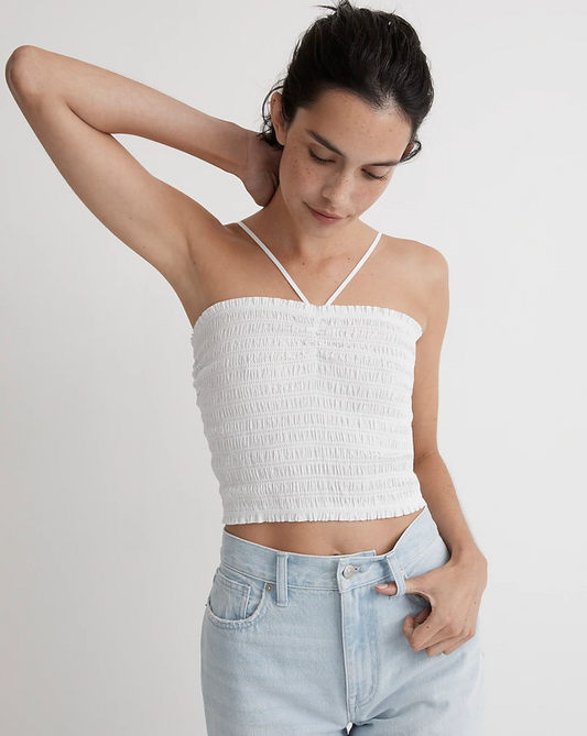 Madewell Poplin Smocked Halter Crop Top