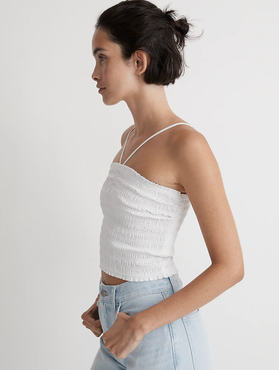 Madewell Poplin Smocked Halter Crop Top